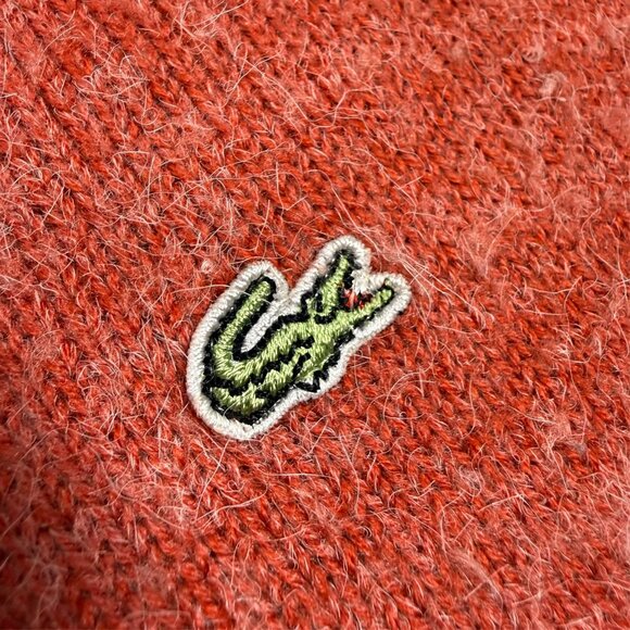 Lacoste Mohair Blend Fuzzy Sweater Crewneck Knit Lightweight Orange Small - Picture 4 of 6